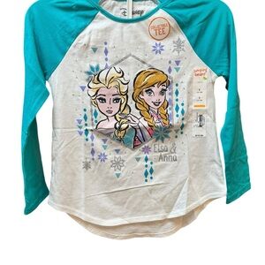 Jumping Beans Teal and White Elsa & Anna Long Sleeve Tee